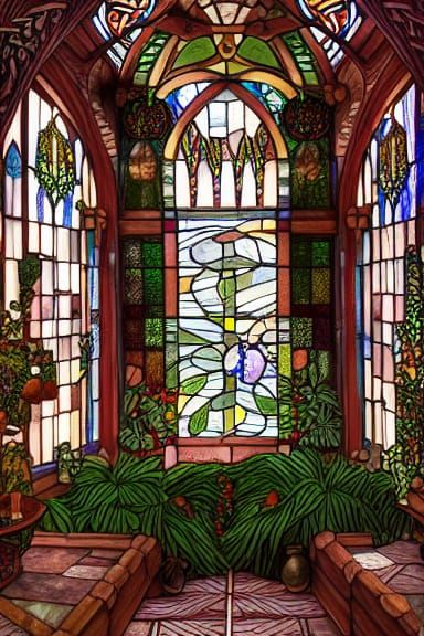 Celtic Winter Garden with Stained Glass Window