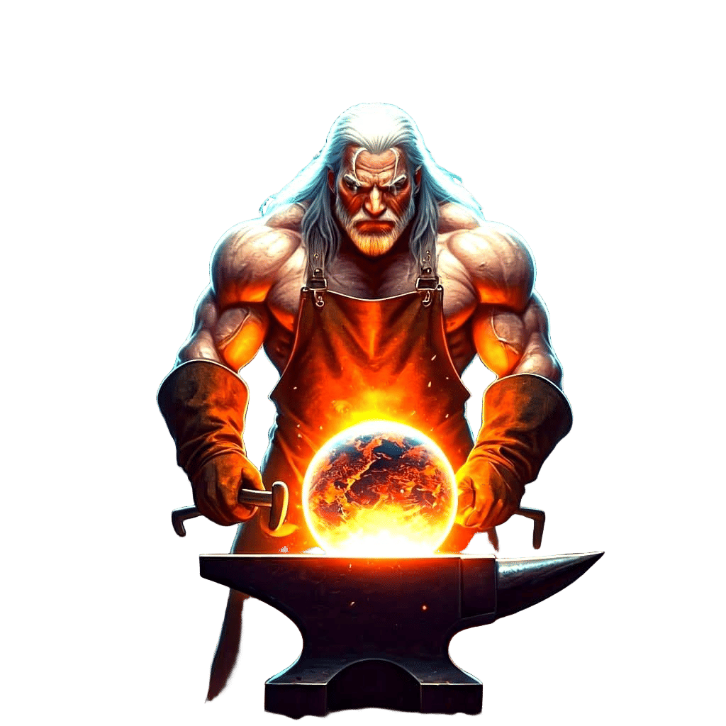 Celestial Blacksmith Forging Planets in Natural Lighting