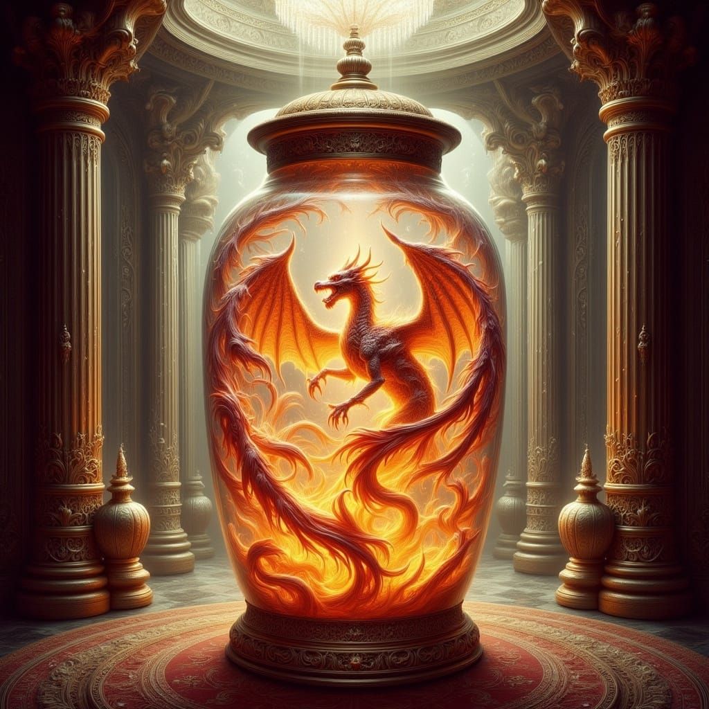 Fiery Dragon Contained in Ornate Jar