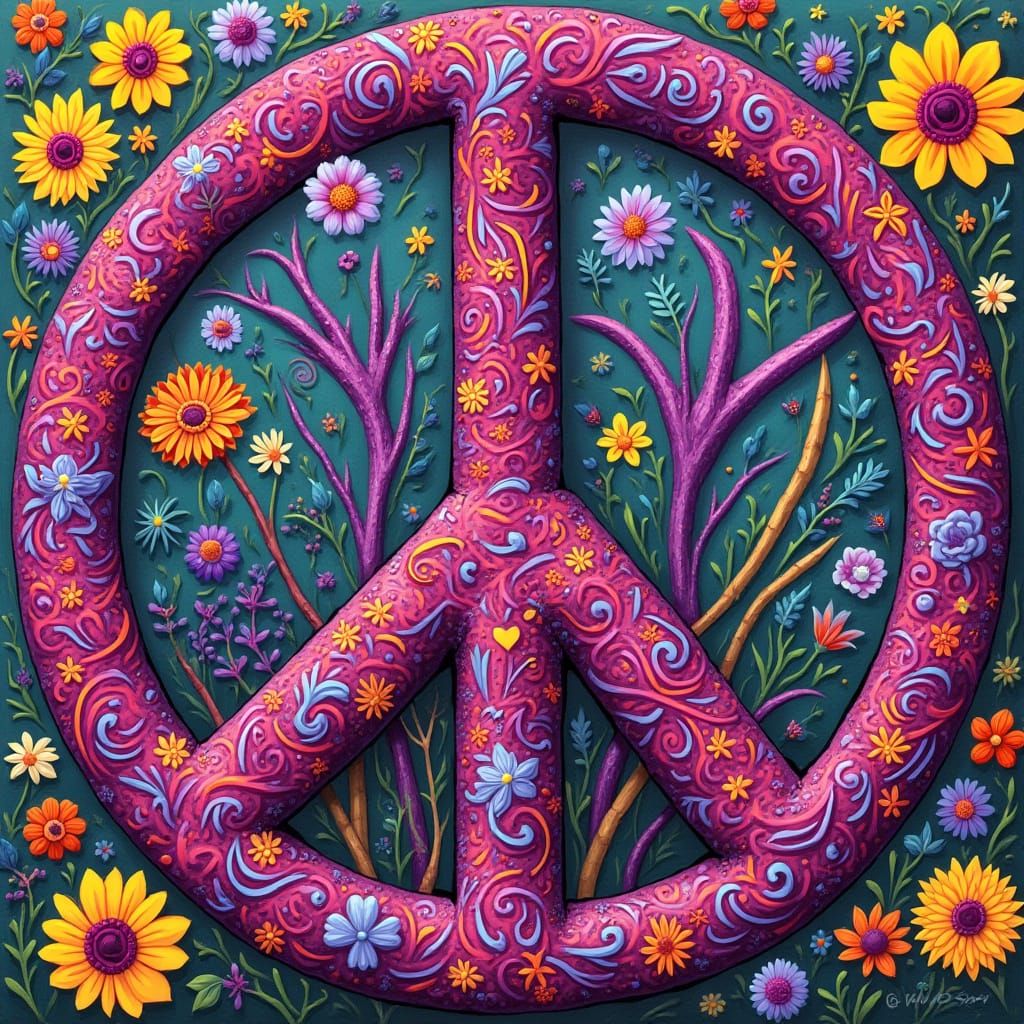 Fuschia Peace Sign in Surreal Pop Art Style