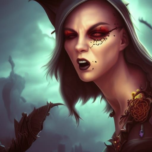 Intricately Detailed Painting of an Evil Witch