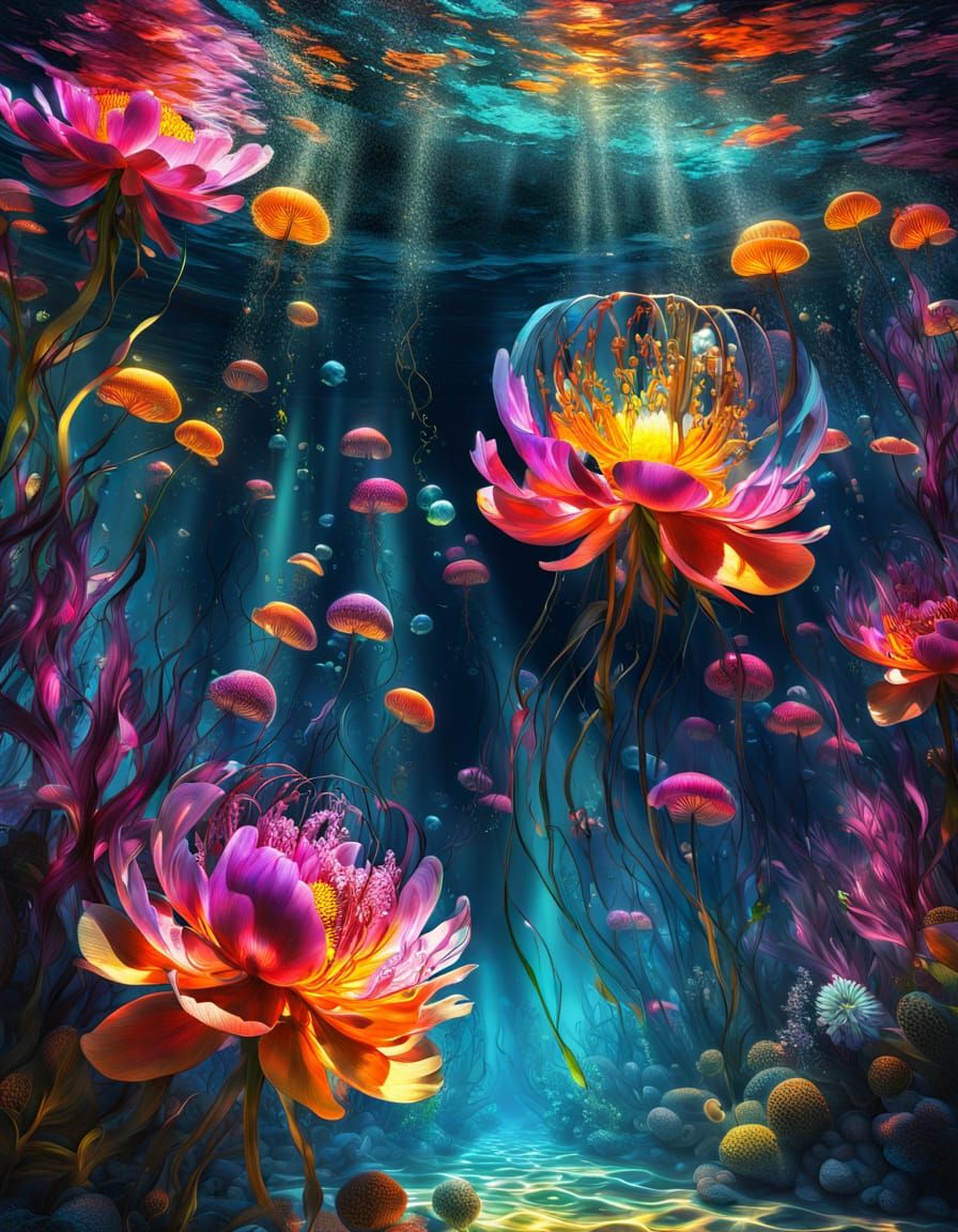 Colorful Surreal Underwater Plant in Fantasy Art Style