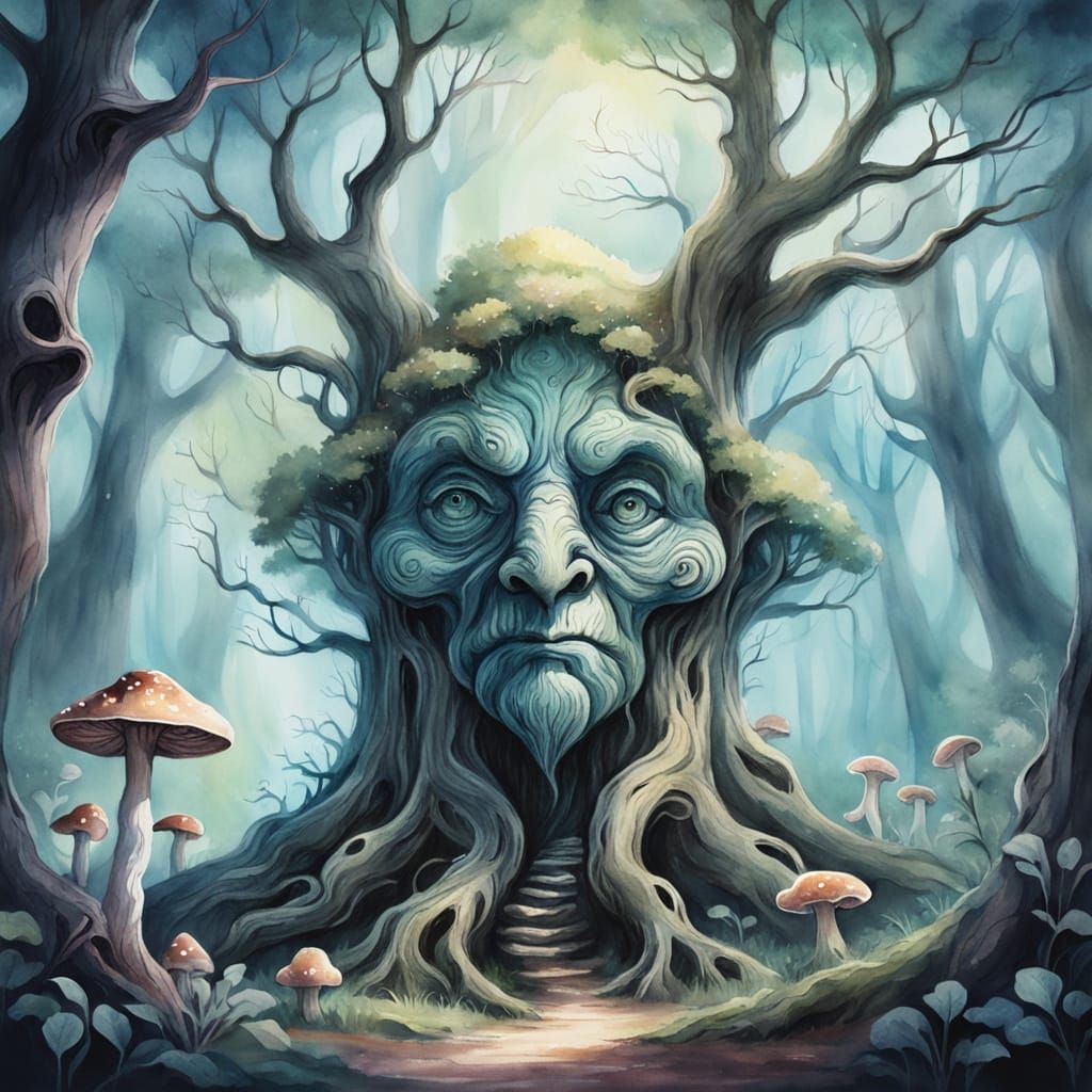 Enchanted Forest: A Whimsical Watercolor Tree Portrait