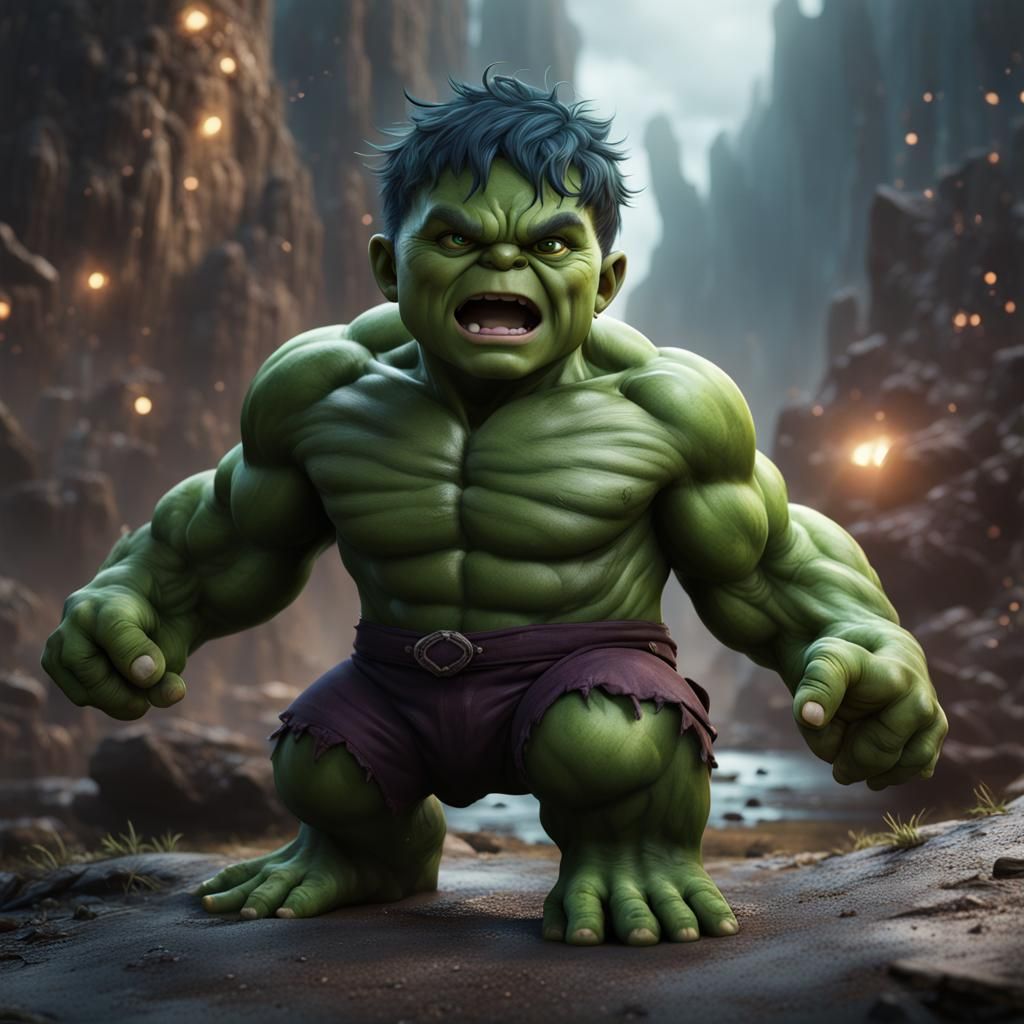 Detailed Matte Painting of Baby Hulk