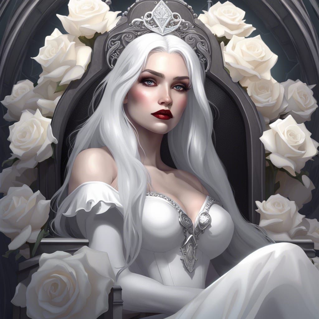 Gothic Angel Princess on Rose Throne
