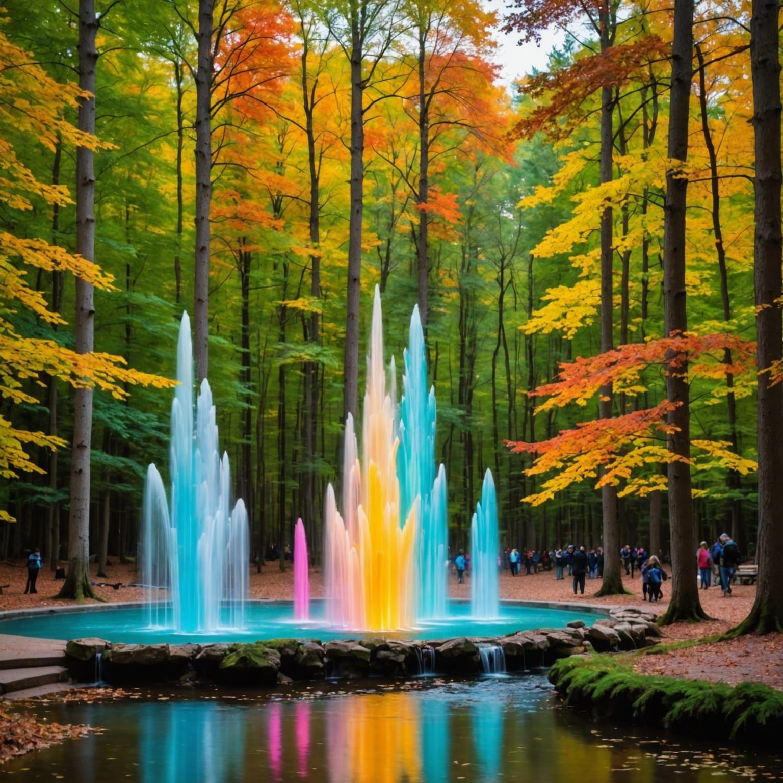 Colorful Fountains in Enchanted Woods