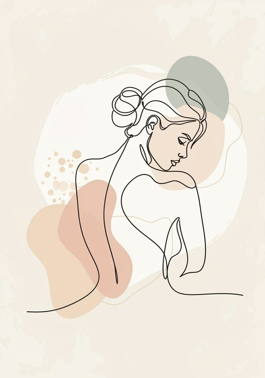 Elegant Japandi-Inspired One-Line Drawing of a Sensual Woman...