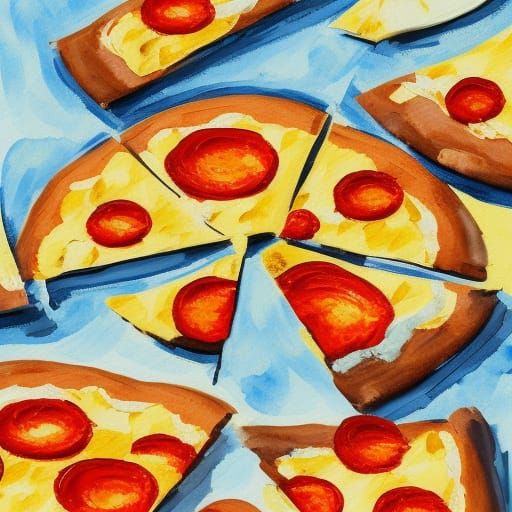 Delicious Pizza in Gouache Watercolor Style