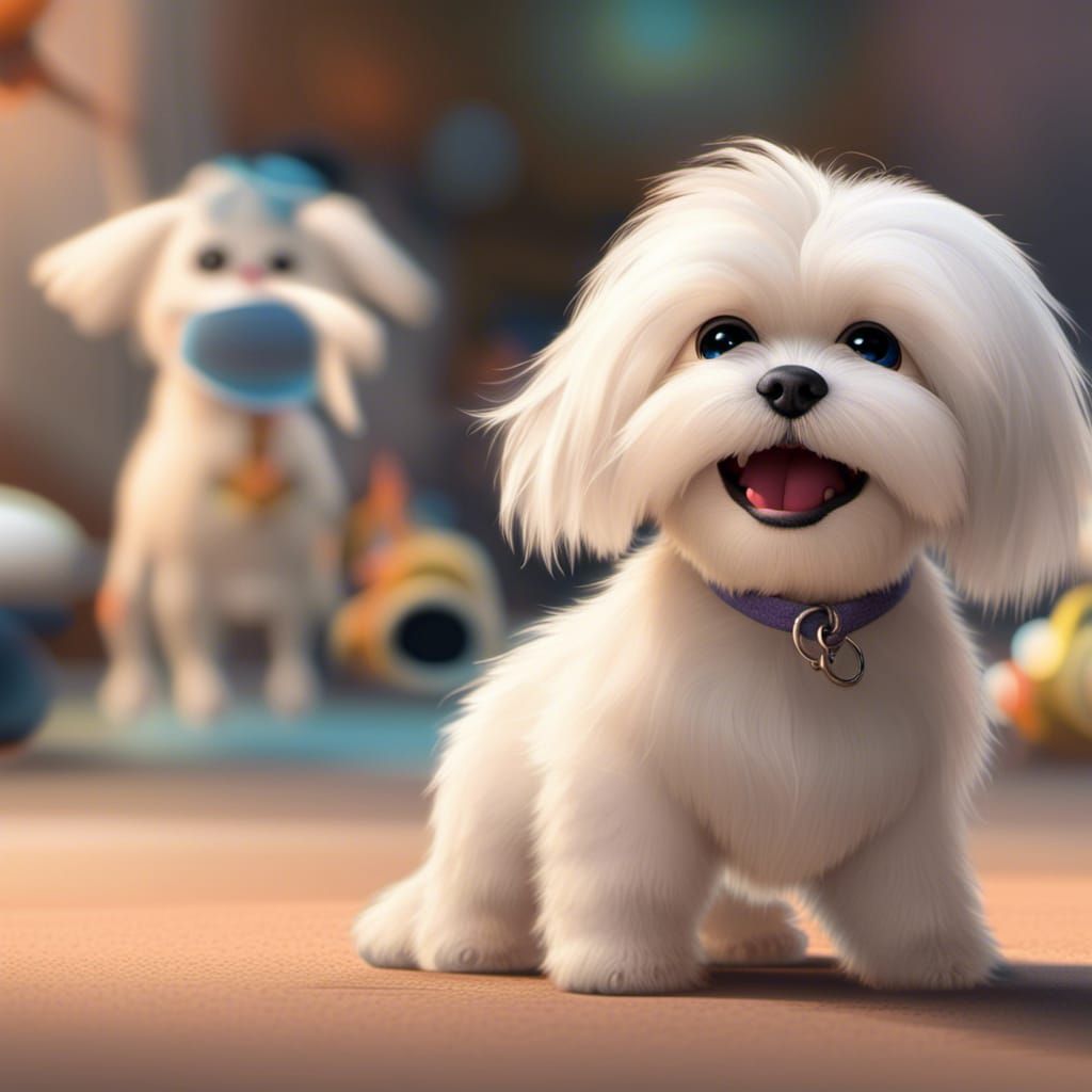 Happy Maltese Shitzu Puppy in Pixar Style