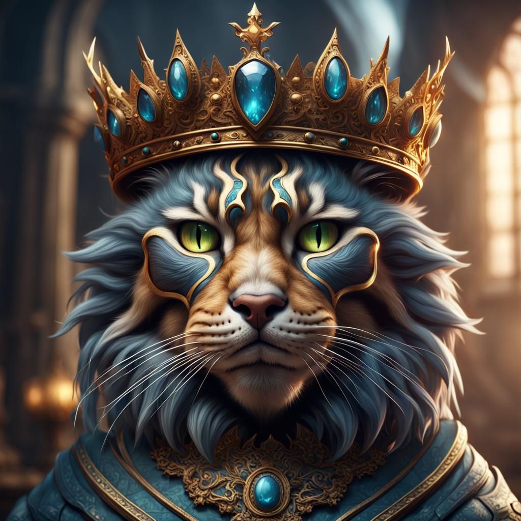 Majestic Cat King in Detailed Digital Painting