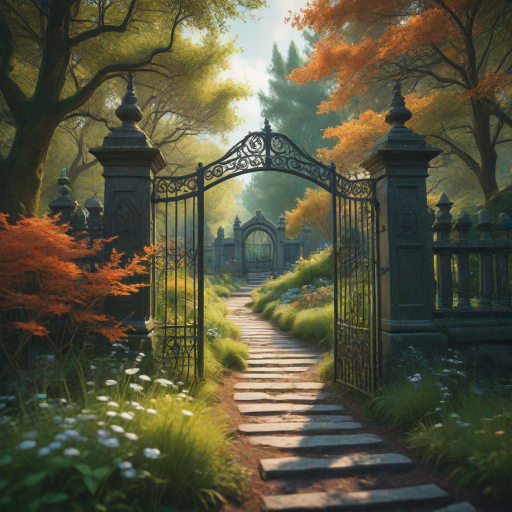 A Fauvist Forest Scene: Vibrant Graveyard Amidst Verdant Tre...