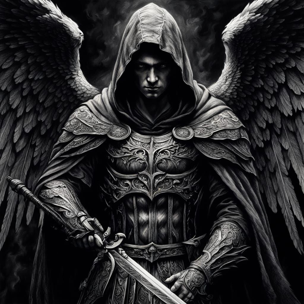 Gothic Angel Masterpiece in Charcoal Detail