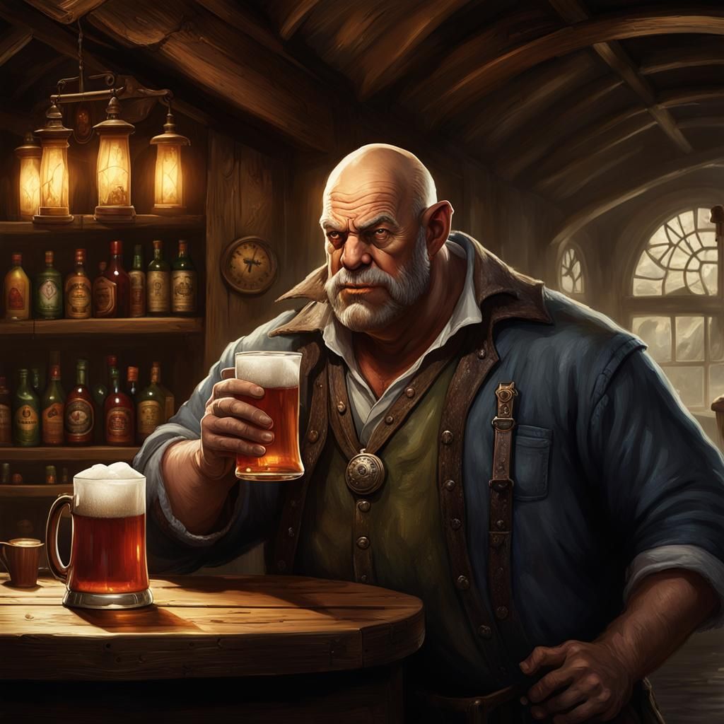 Half-Ogre Drinking Mead, Dark Fantasy Digital Art