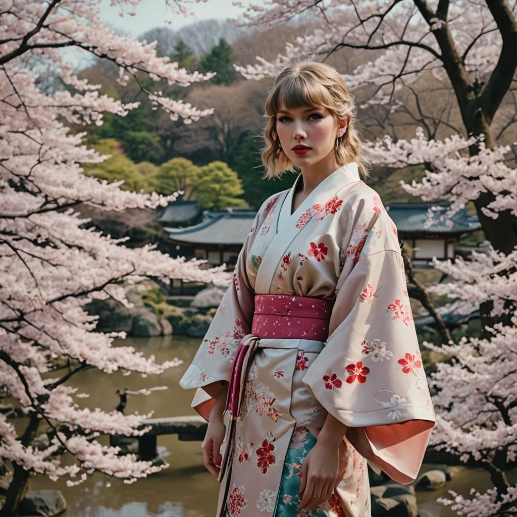 Taylor Swift in Kimono at Hanami: Cinematic Film Still