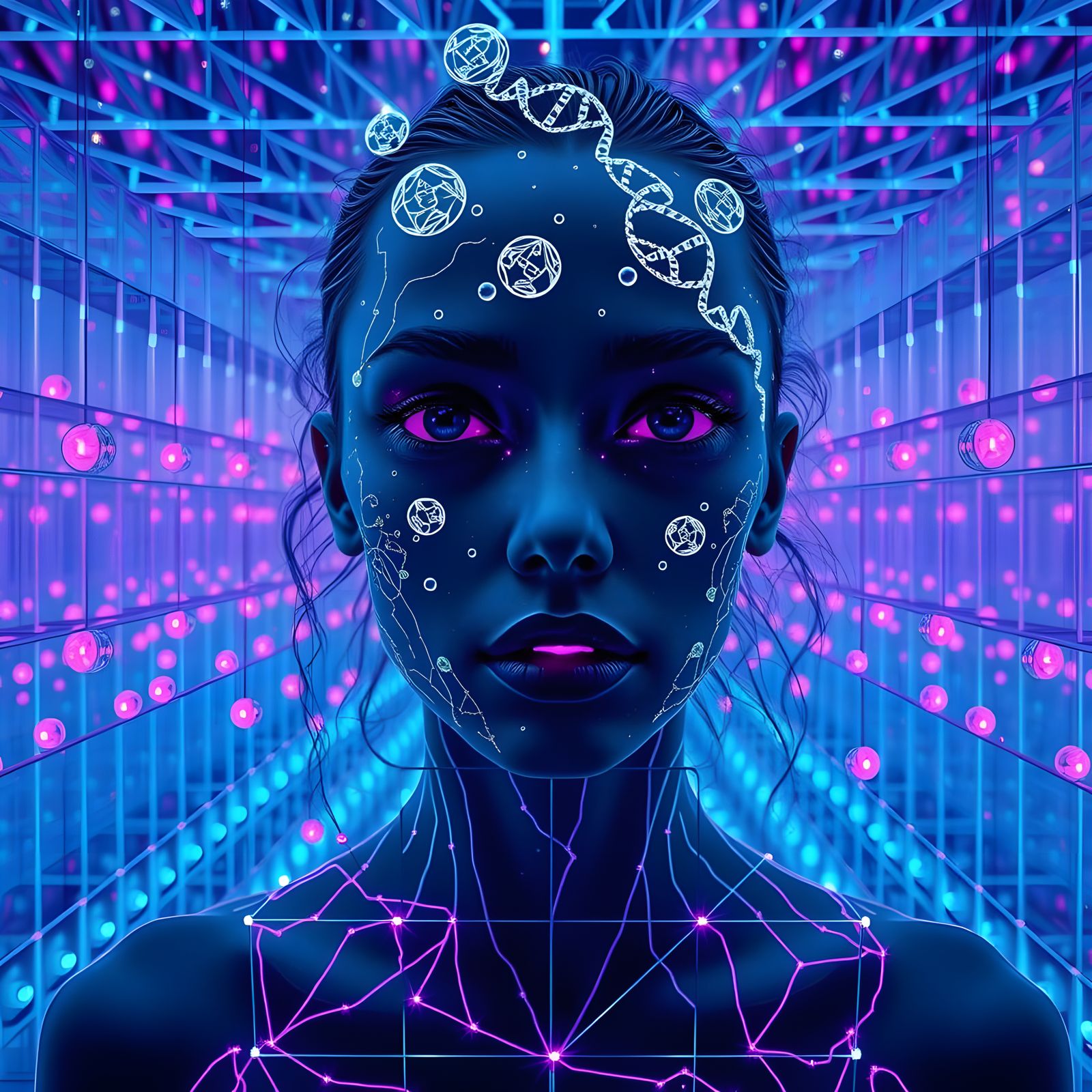 Neural Goddess in Cyberpunk Futurism