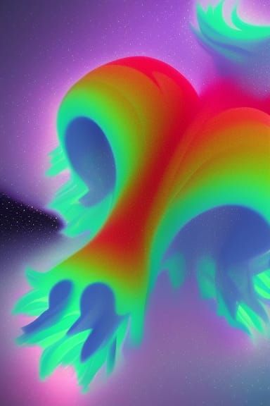 Cute Fluffy Monster in Psychedelic Vaporwave Style