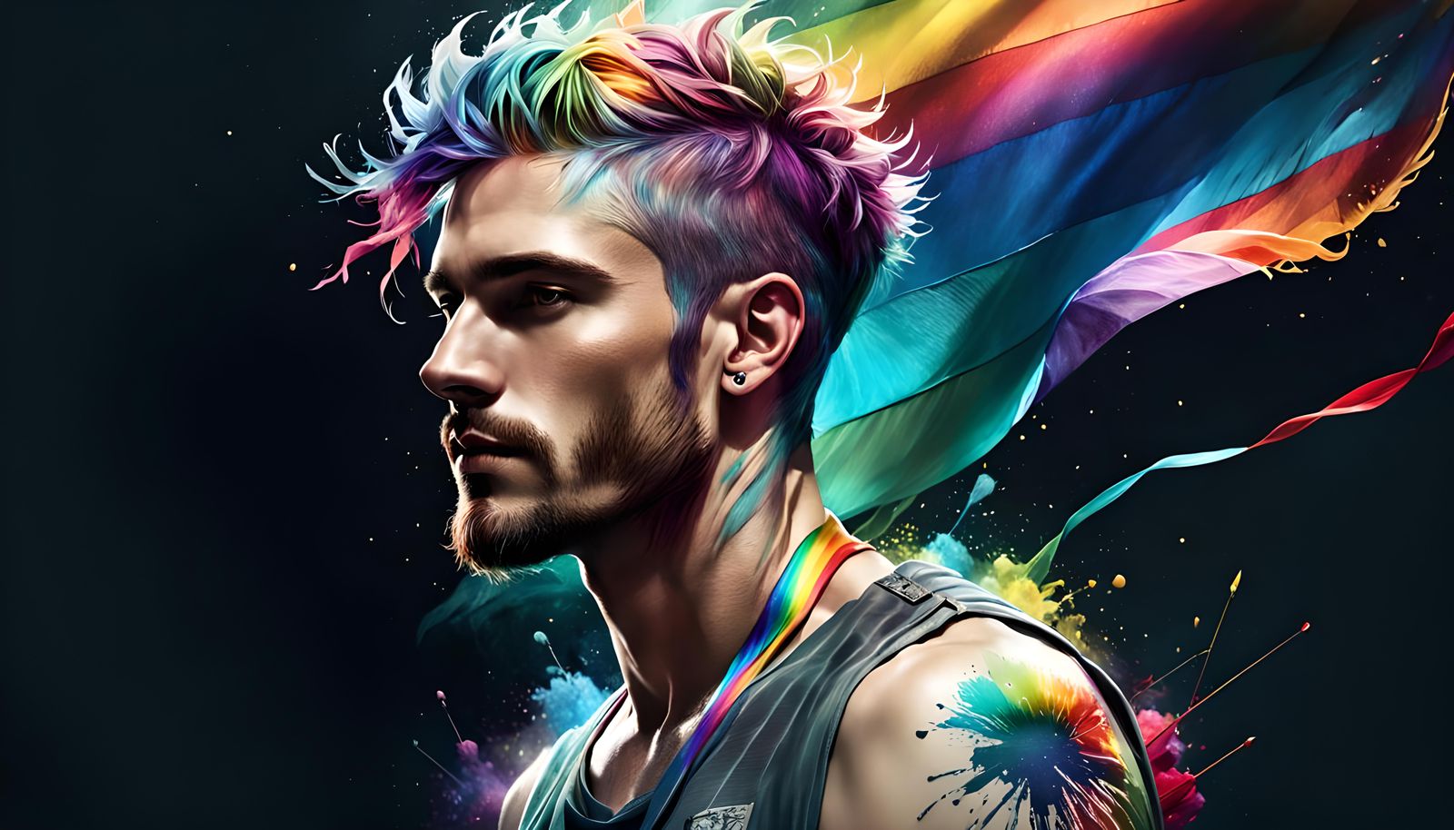 Rainbow Man Portrait in Bioluminescent Dark Art