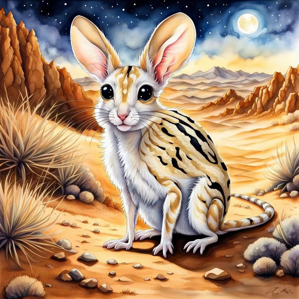 Adorable Gobi Jerboa in Watercolor and Ink