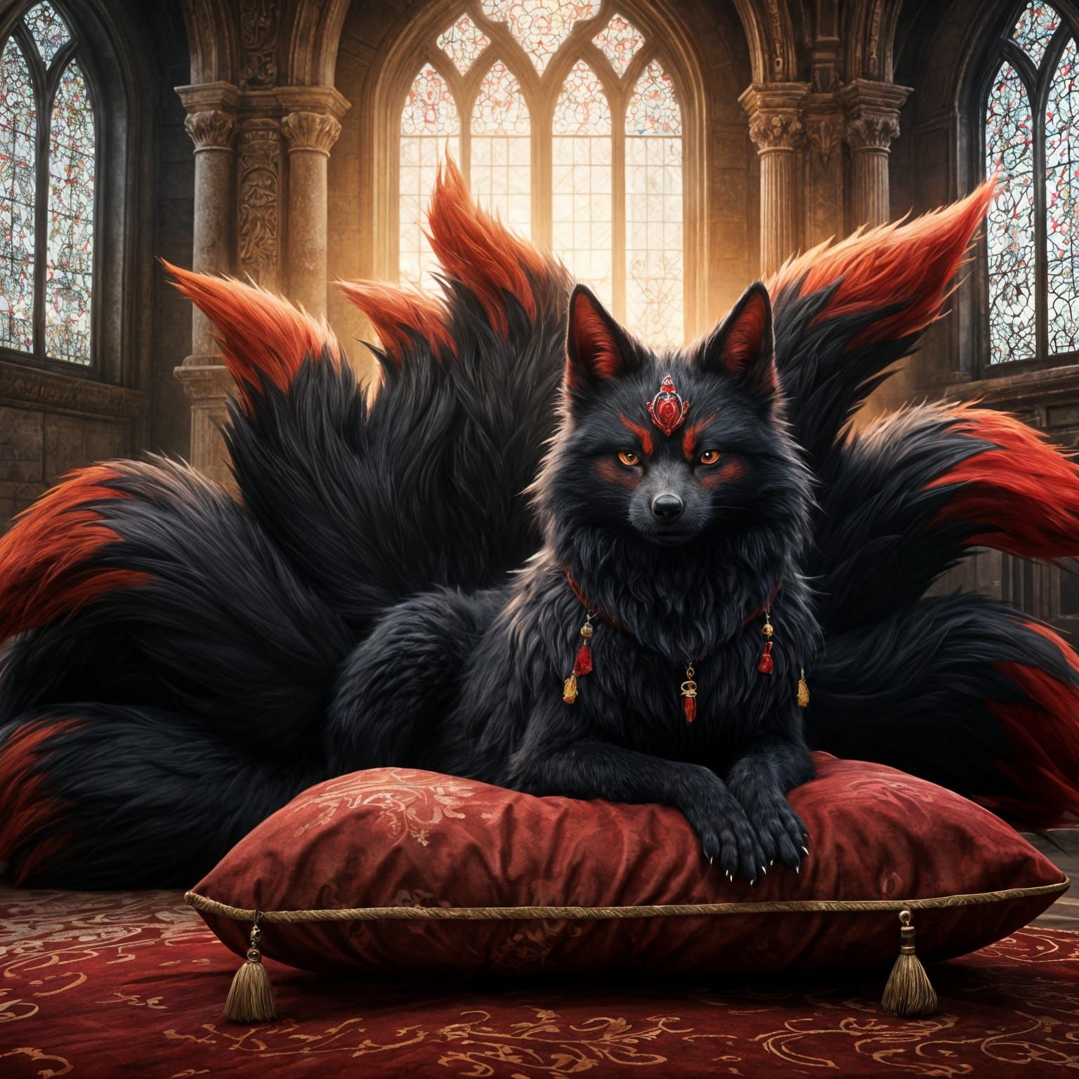 Cyberpunk Kitsune Ruler with Majestic Tails