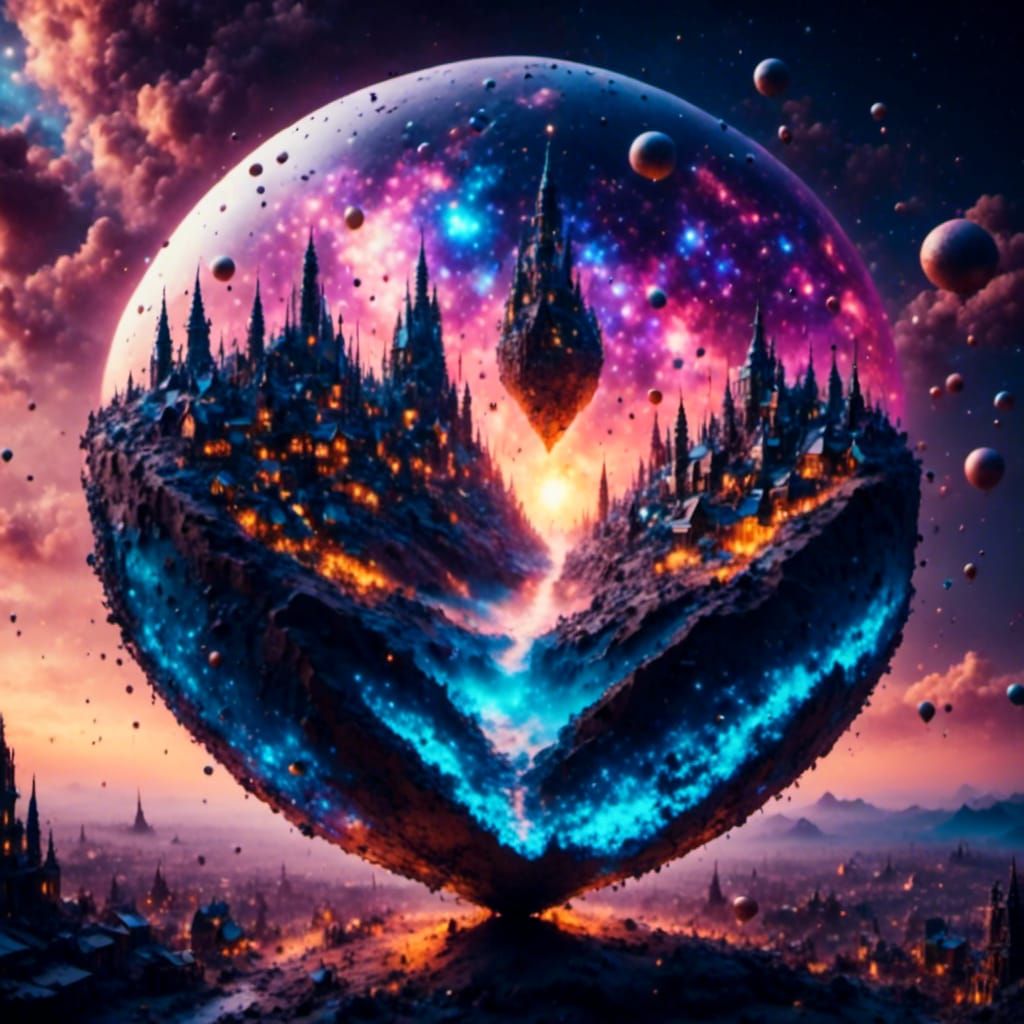 Futuristic City in Glass Sphere at Sunset