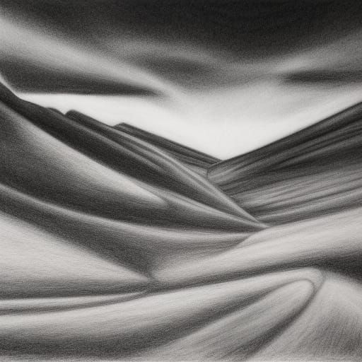 Hyperdetailed Charcoal Drawing of a Desert Landscape