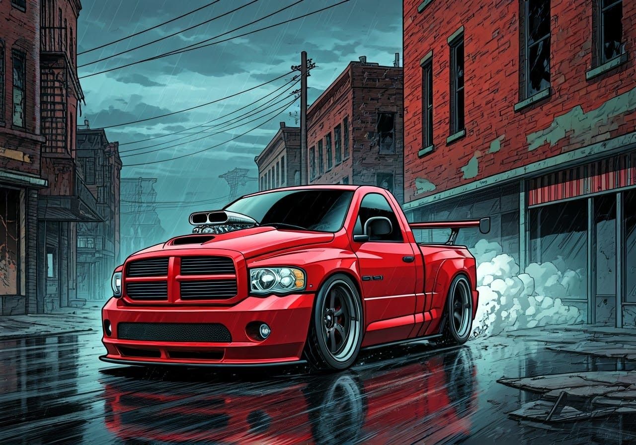 Red Dodge Ram SRT-10 in Comics Style