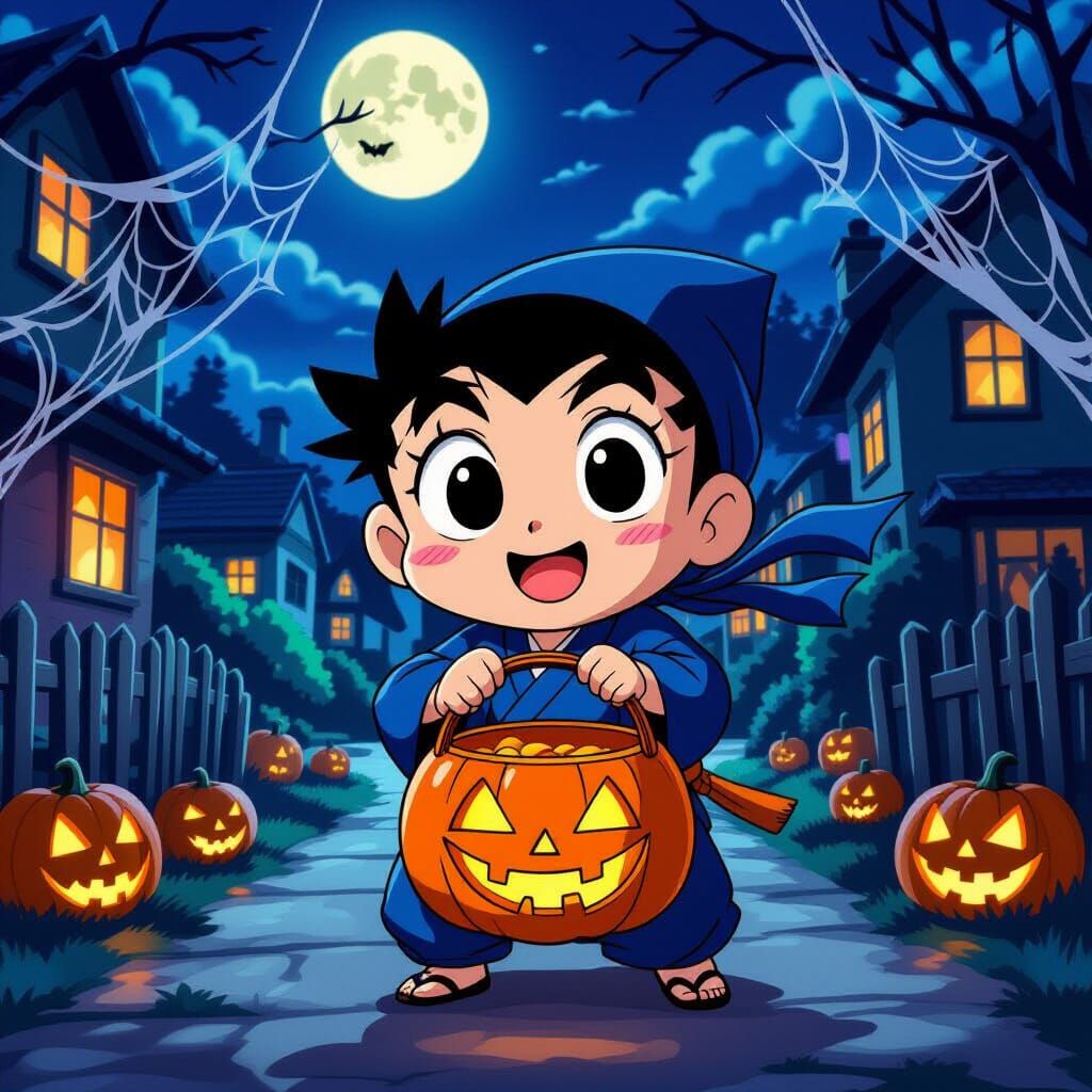 Shinchan Ninja Celebrates Halloween with Pumpkin Bucket