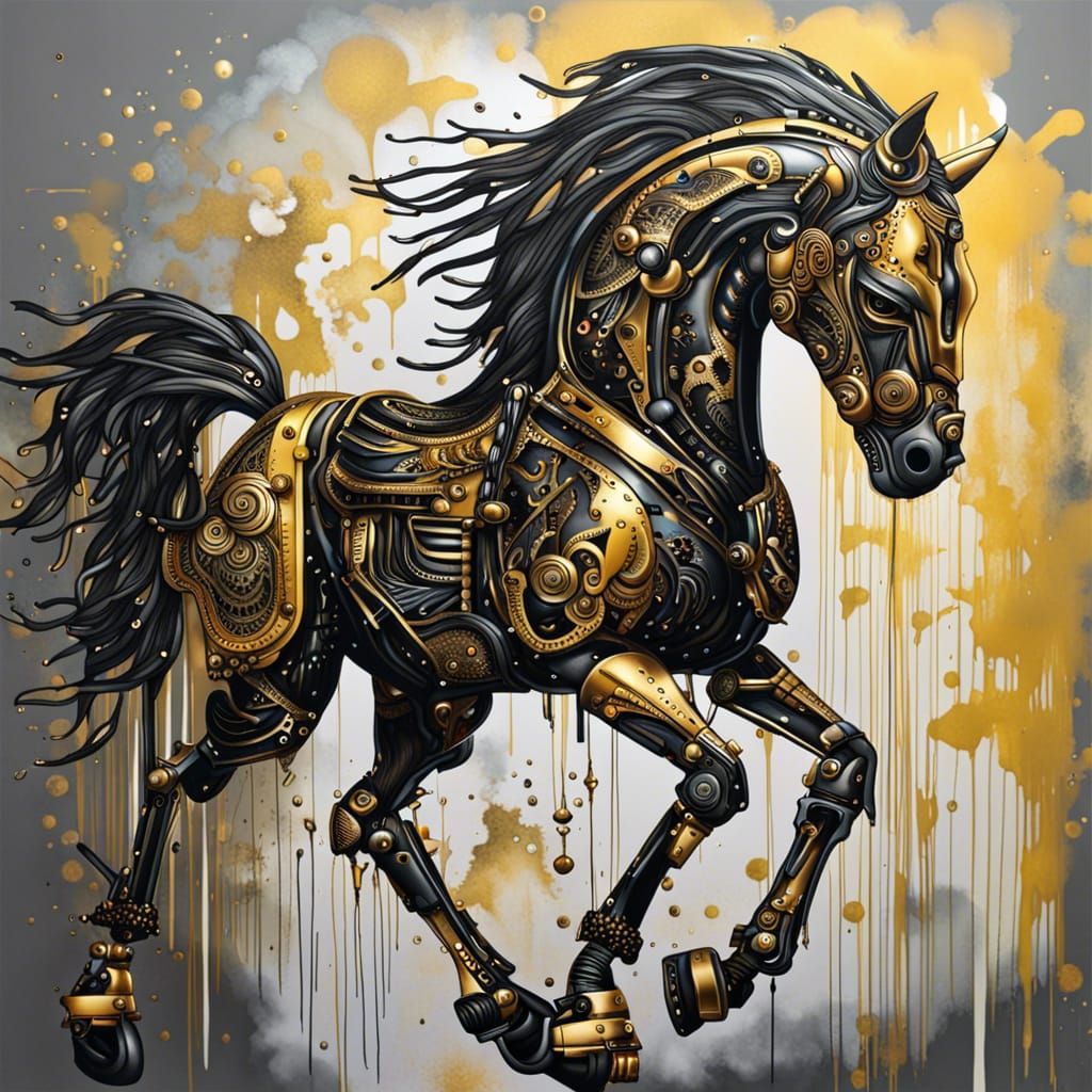 Hyperrealistic Robotic Horse in Motion with Intricate Metal