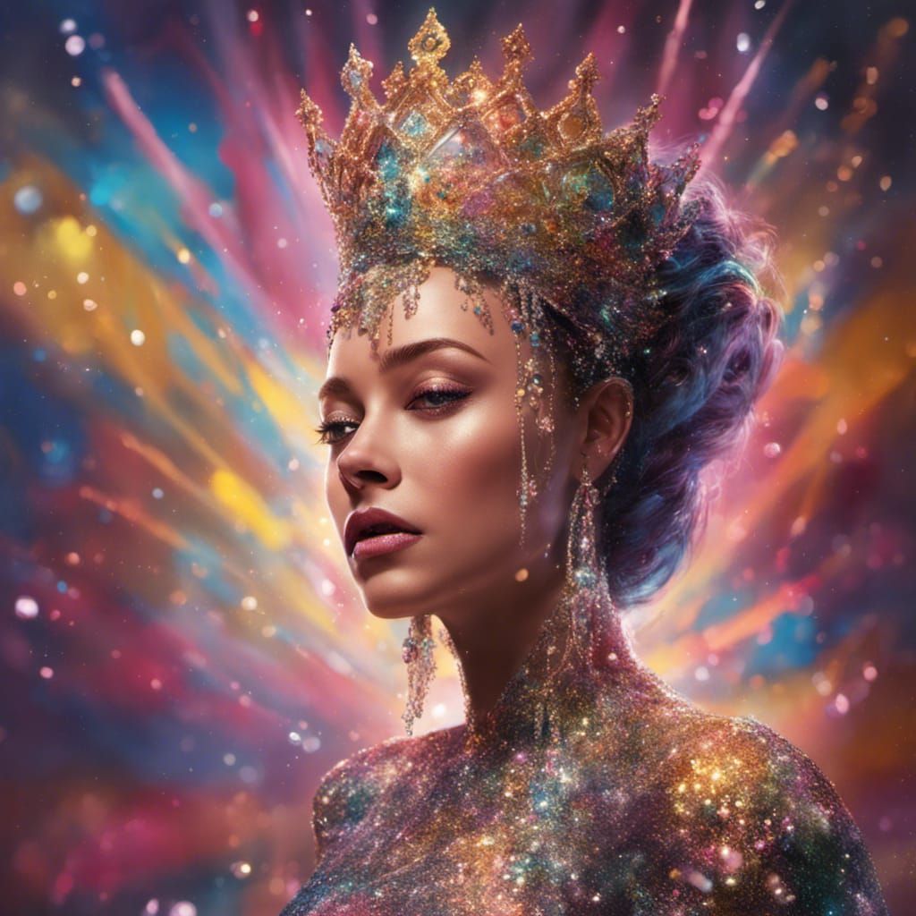 Queen in Glittered Dress: Hyperrealistic Concept Art