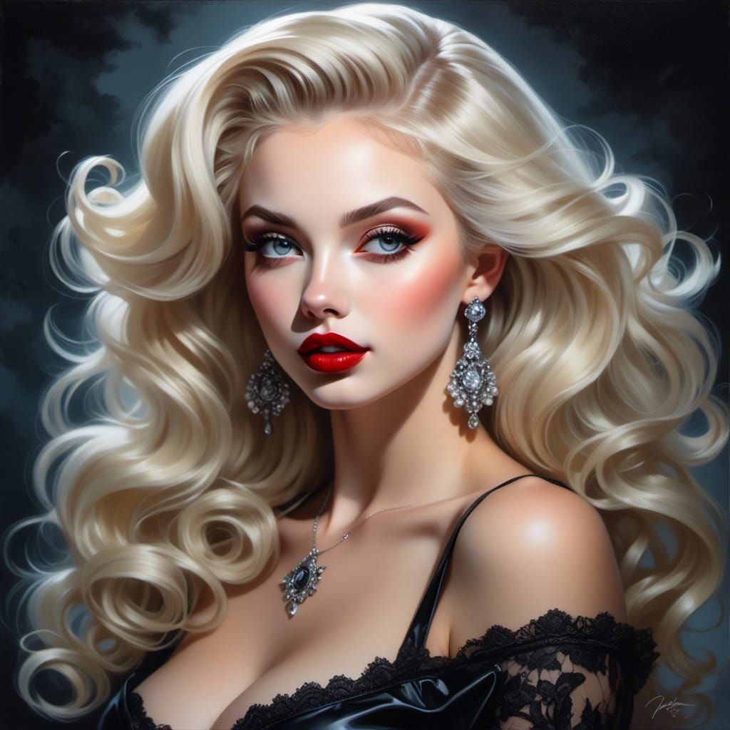 Gorgeous Dark Skinned Woman in Gothic Oil Painting