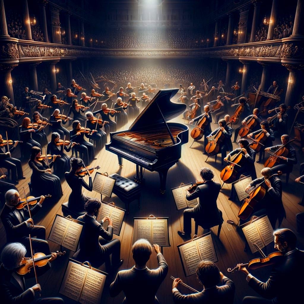 Grand Piano Performance in Opulent Concert Hall