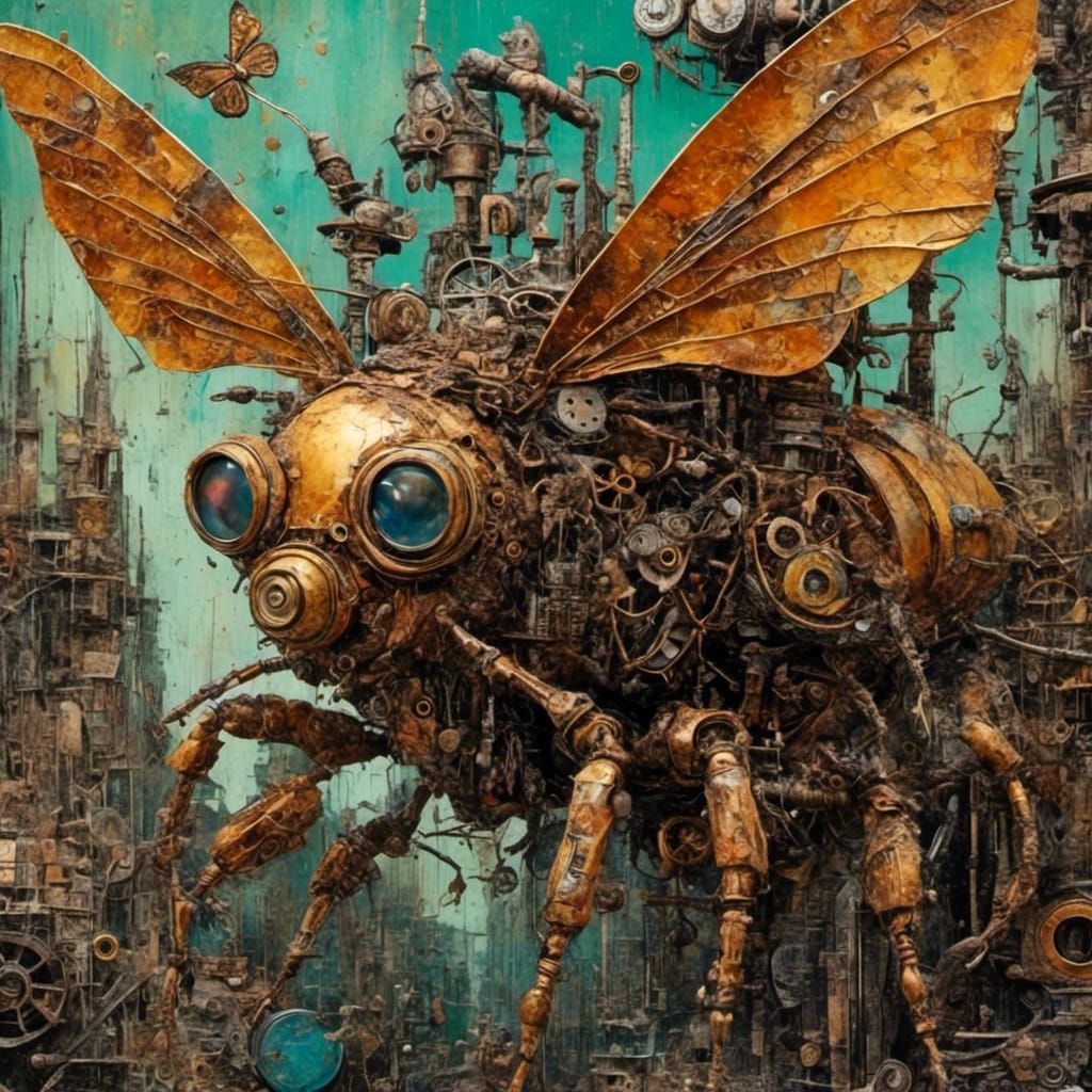 Steampunk Insect <lora:Gonzo Bugs:1.0> sharp details, vibran...