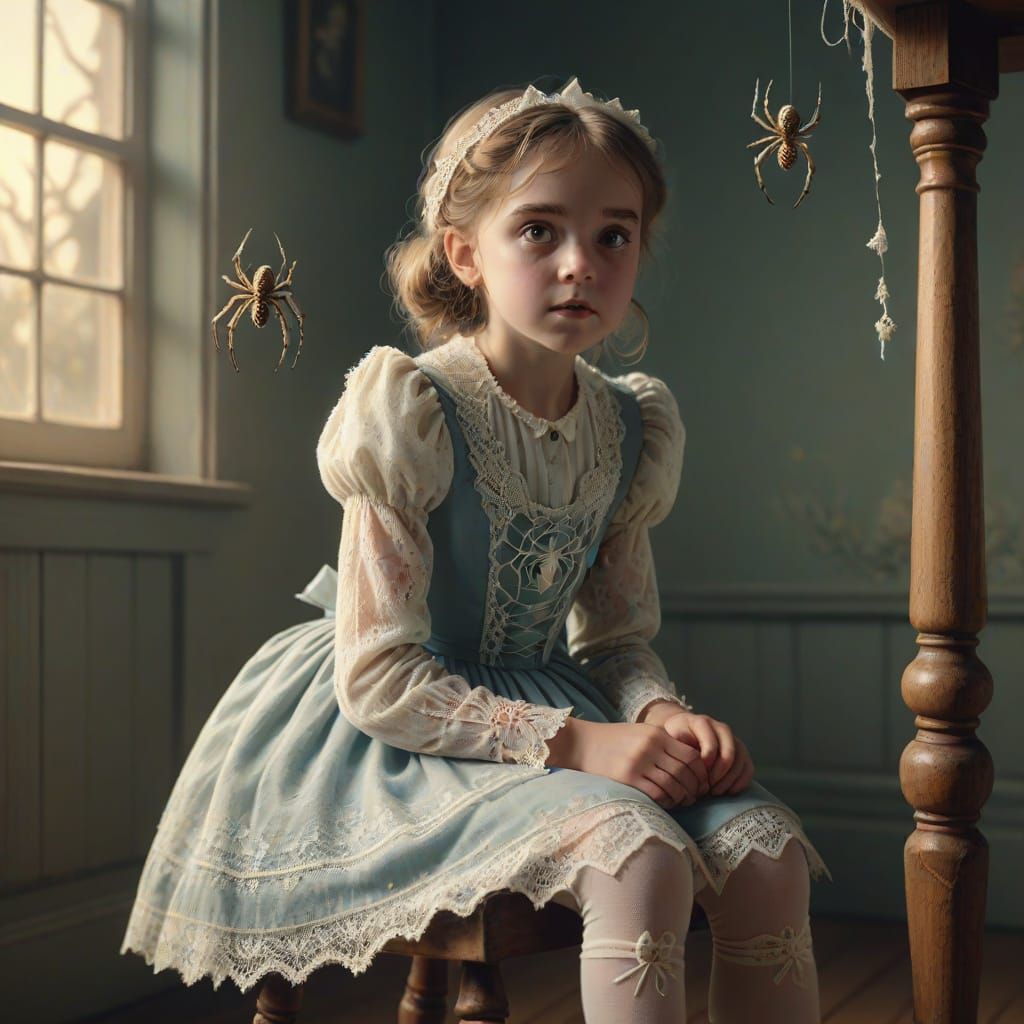 Little Miss Muffet's Eerie Encounter: A Victorian Portrait