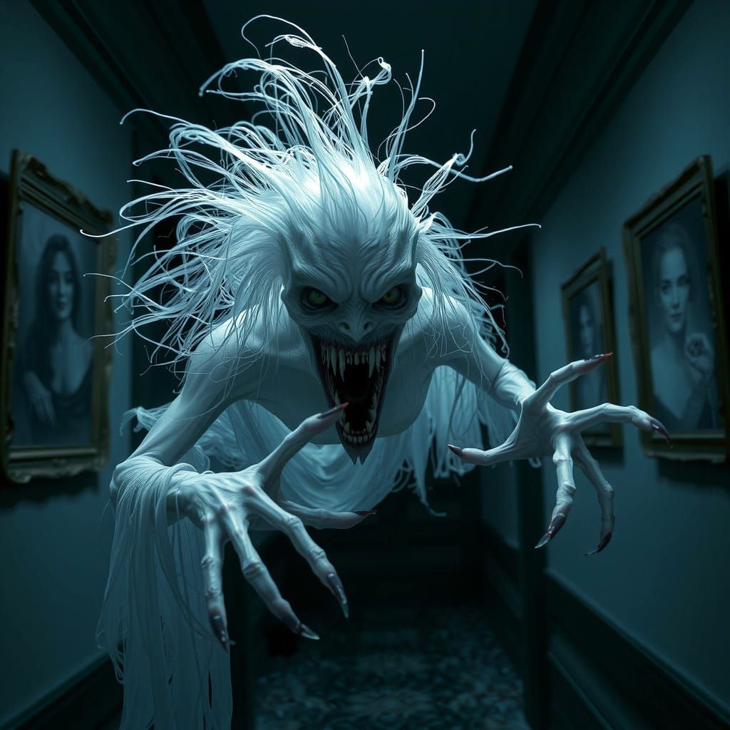 Eerie Spectre Reaching Out From Dark Hallway
