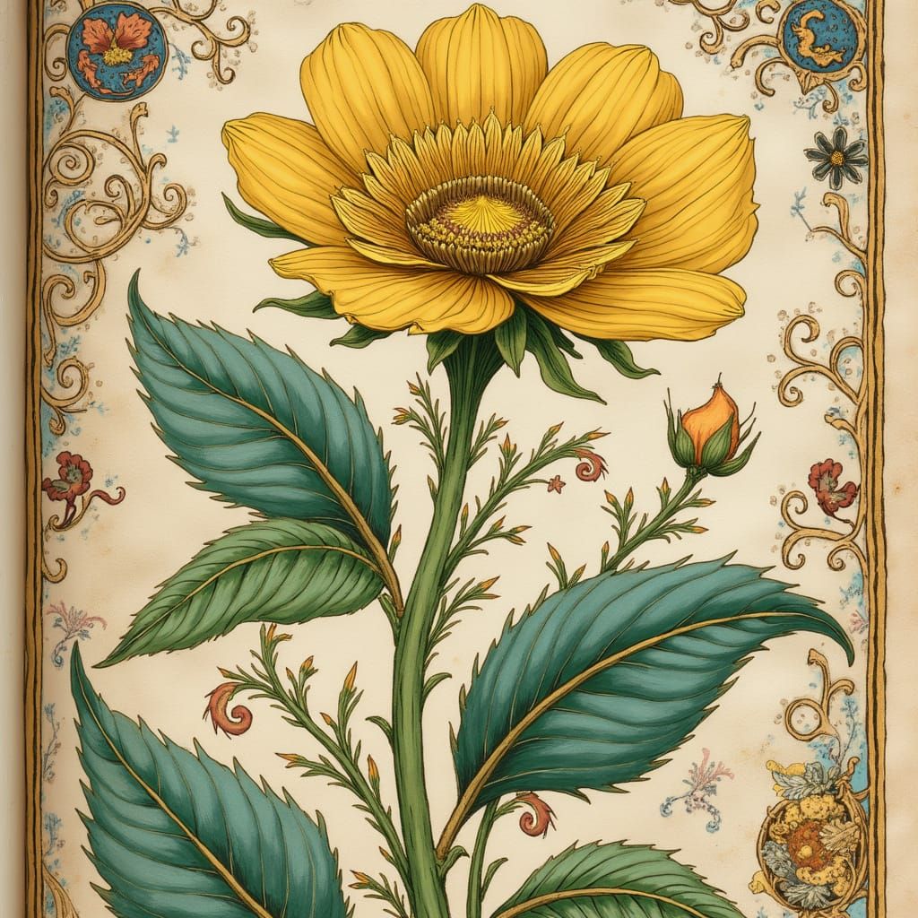 Medieval Botanical Illumination of Lemon Verbena