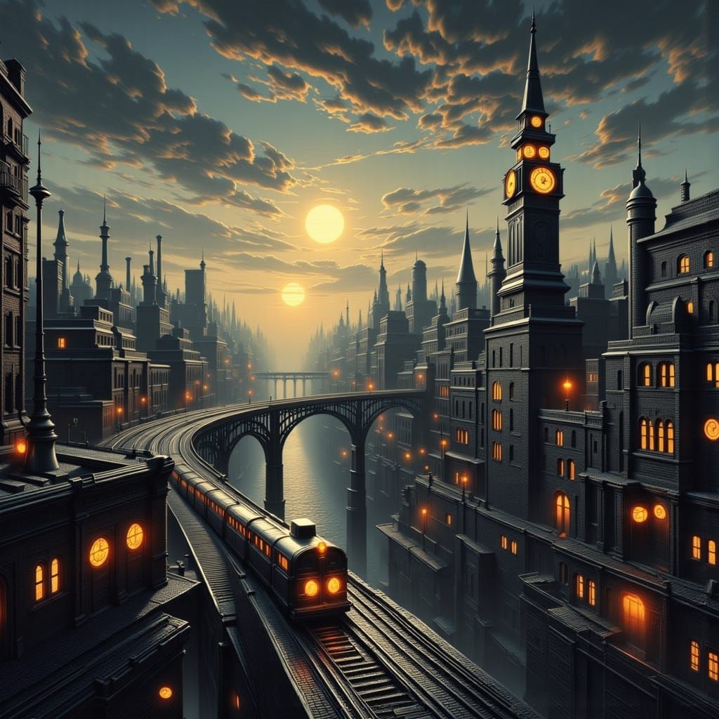 Clockwork Metropolis in Cyber Noir Style