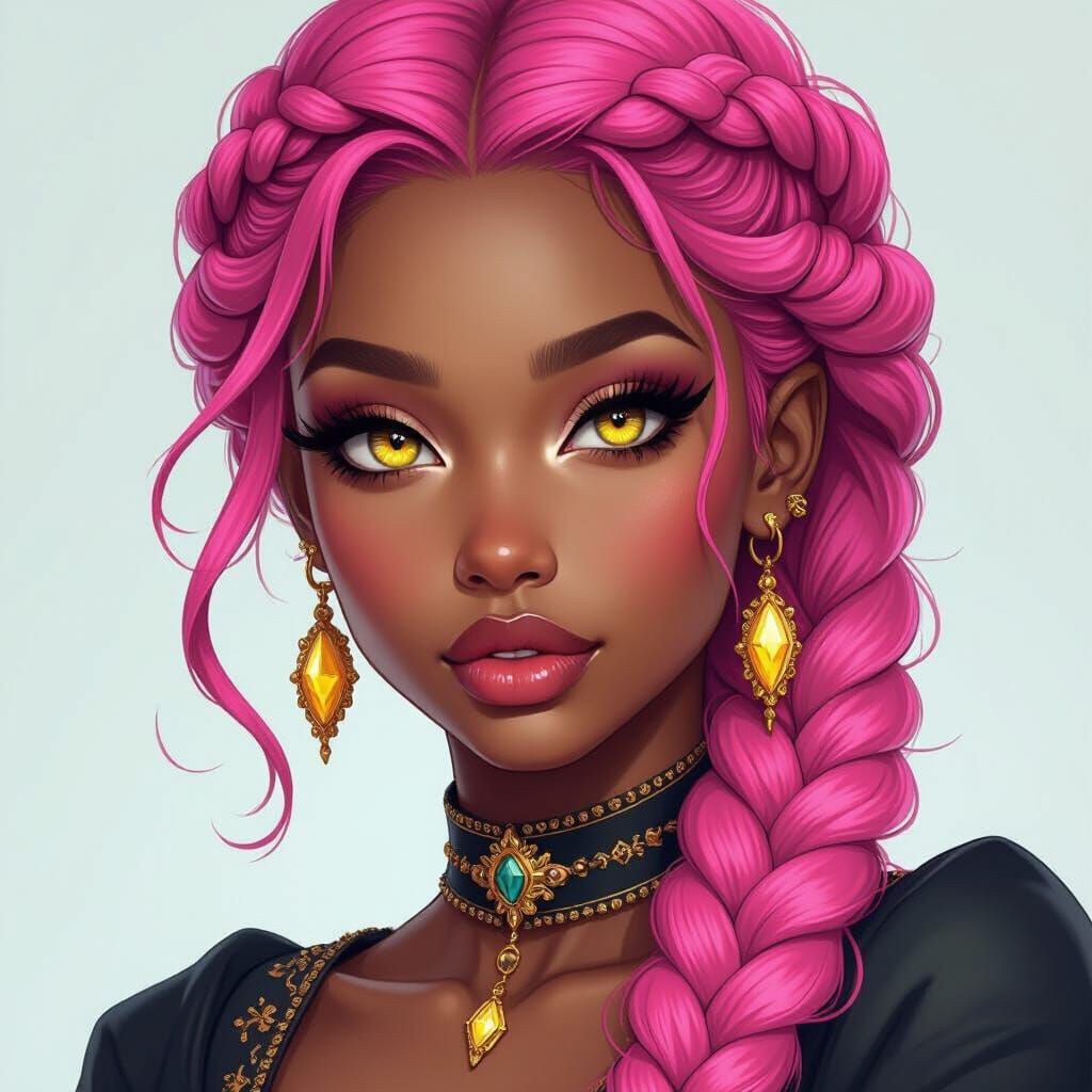 Elegant Woman with Pink Hair, in Digital Art Style