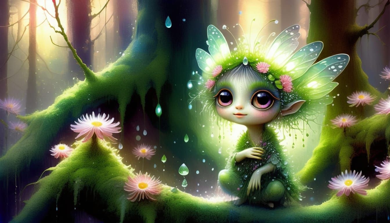 Whimsical Moss Spirit in Enchanted Forest