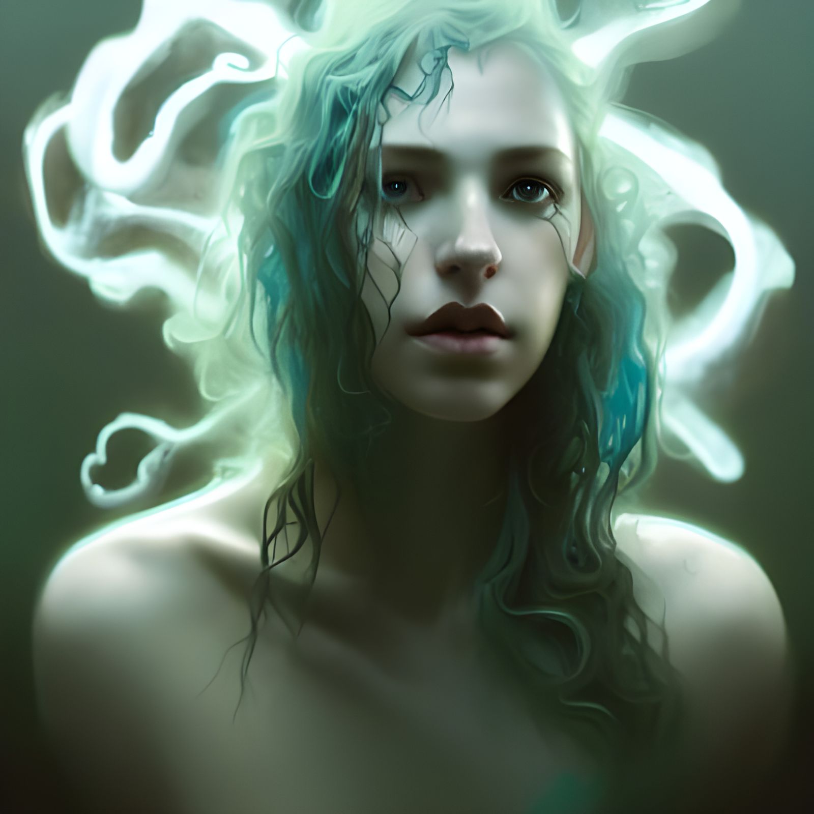 Misty Swamp Ghost Portrait in Oil Painting Style