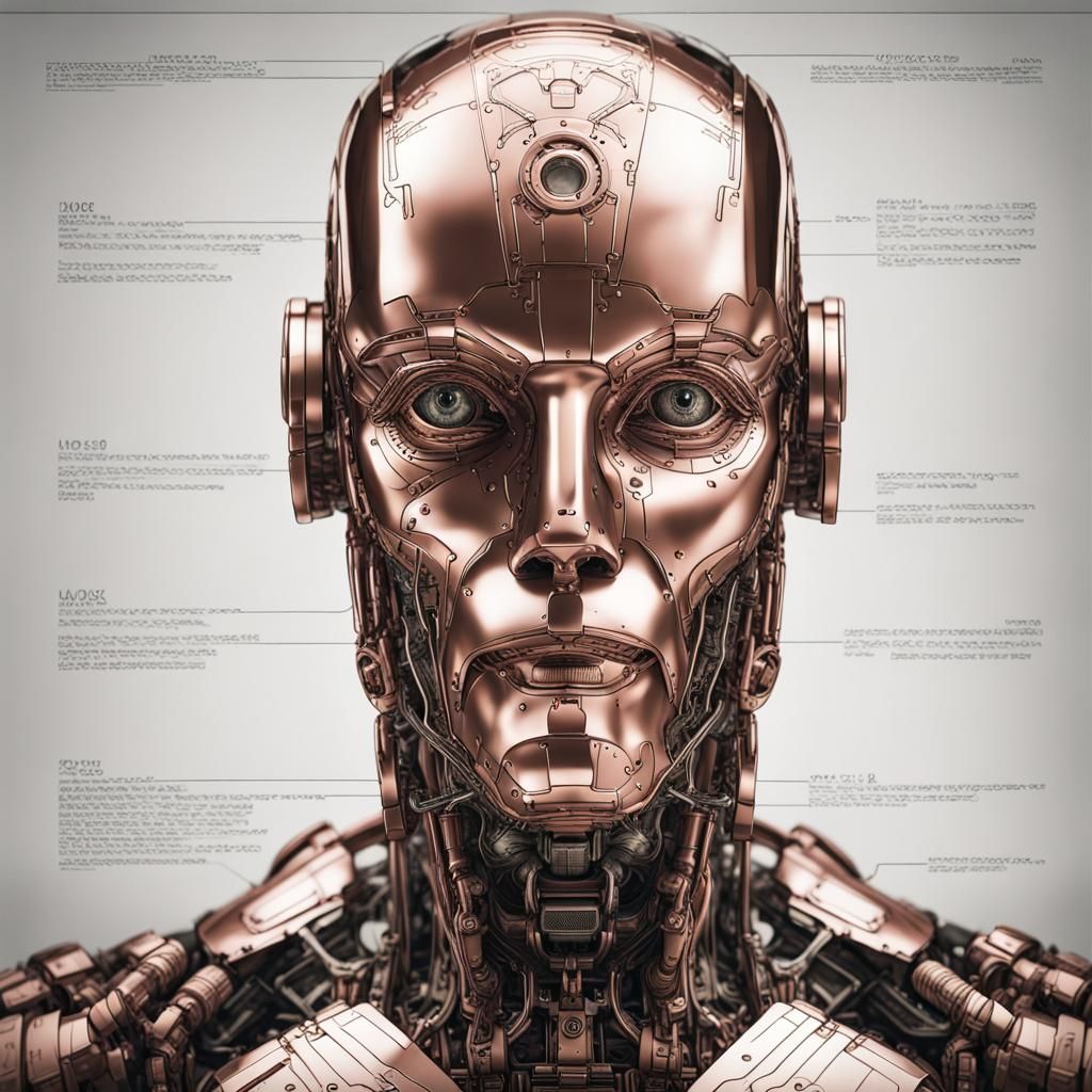 Copper Cyborg Robot Portrait, Sci-Fi Art