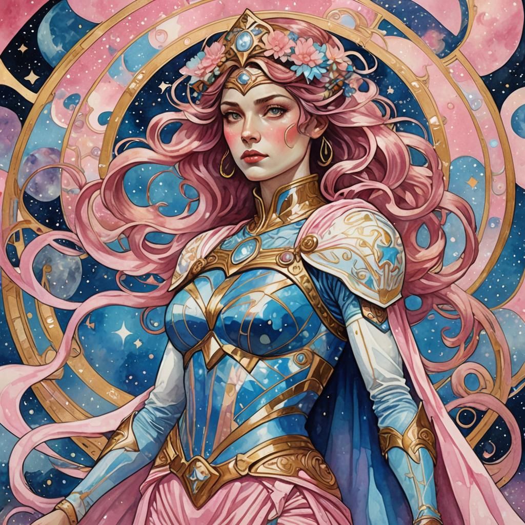 Art Nouveau Trans Superheroine in Klimt Style