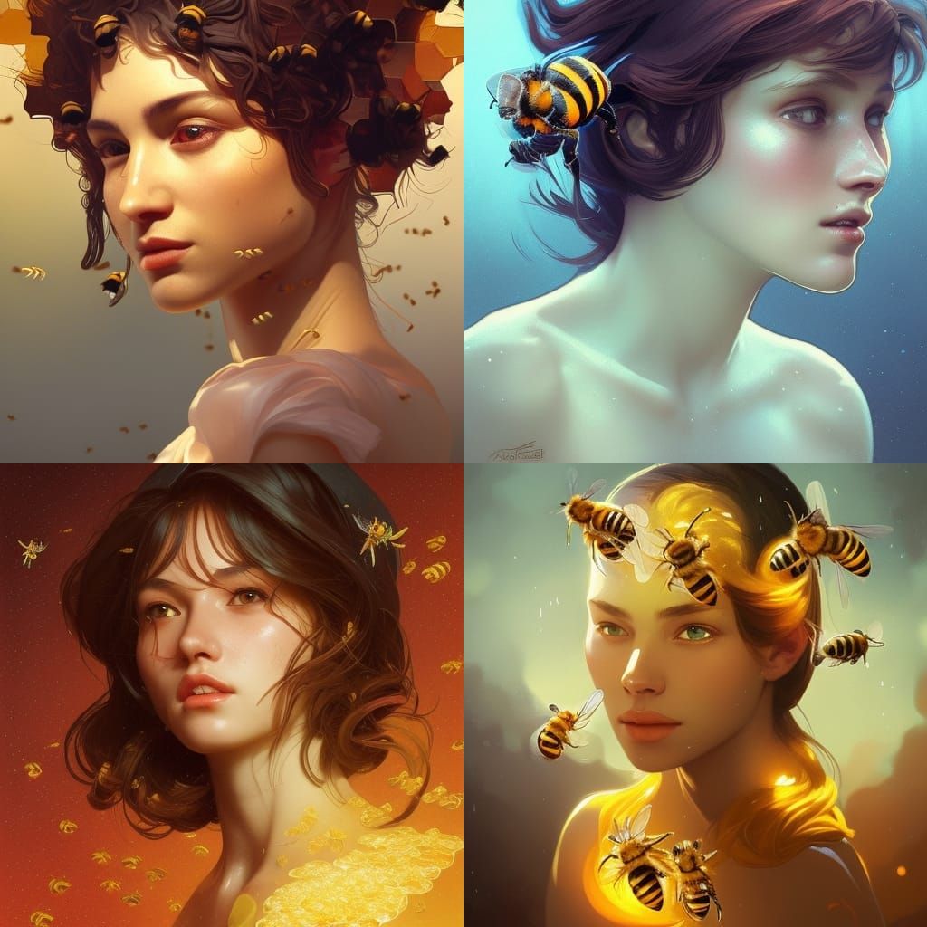 Bees in Honeycomb: Hyperdetailed Portrait in 8K