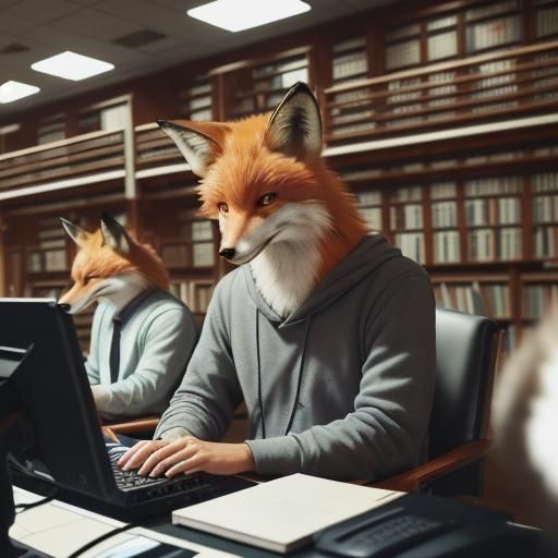 Anthropomorphic Fox Software Engineer in Library