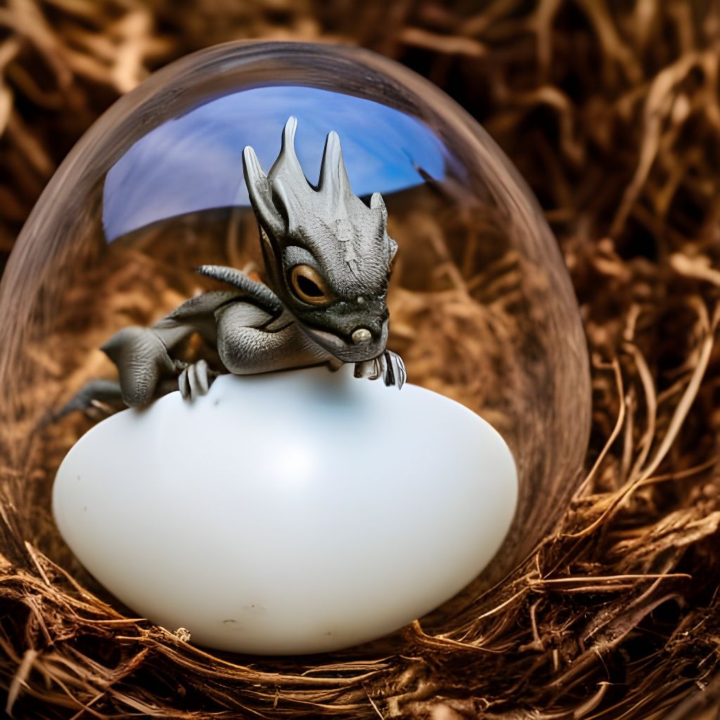 Photorealistic Baby Dragon in Transparent Egg