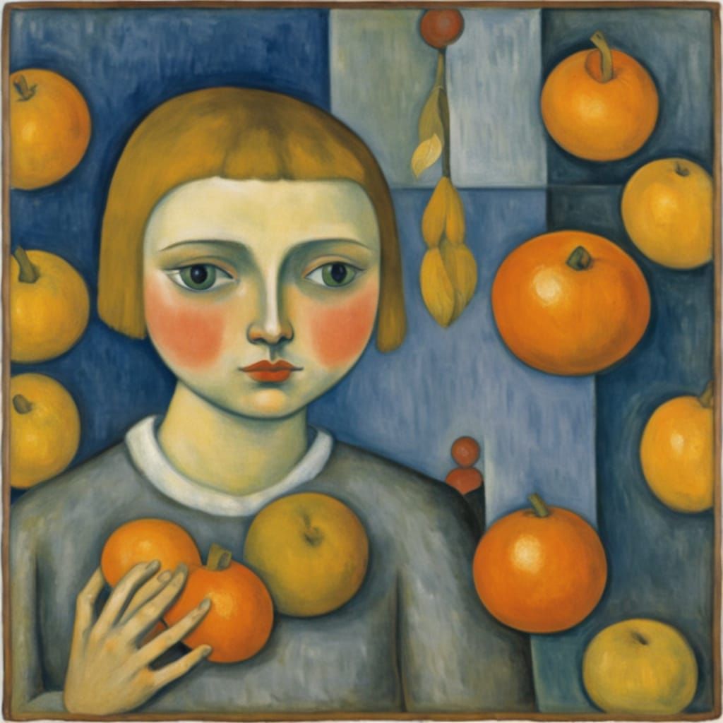 Tangerine Toss on Wet Face, Inspired by Klee and Serebriakov...