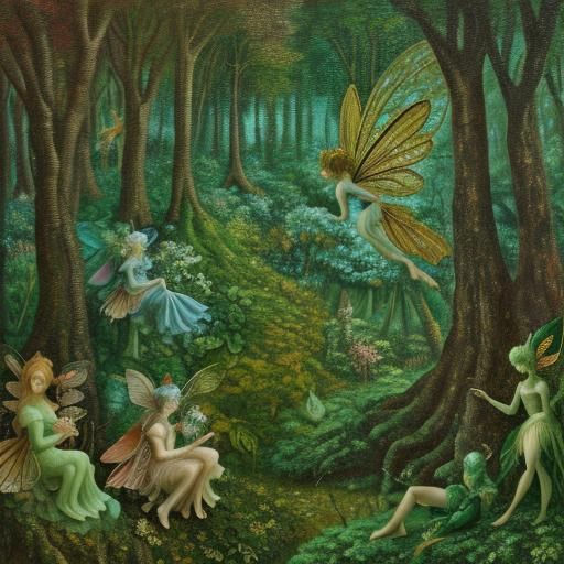 Closeup of fairies in a surreal impasto Picasso-like alterna...