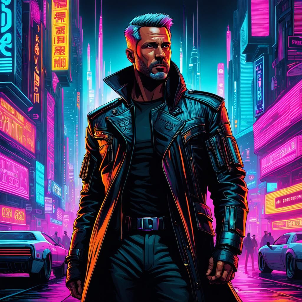 Holographic Town Administrator in Cyberpunk Style
