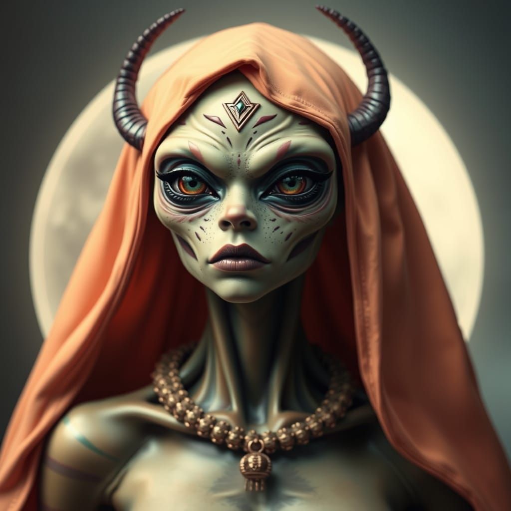 Glamorous Alien Woman in Digital Art Style