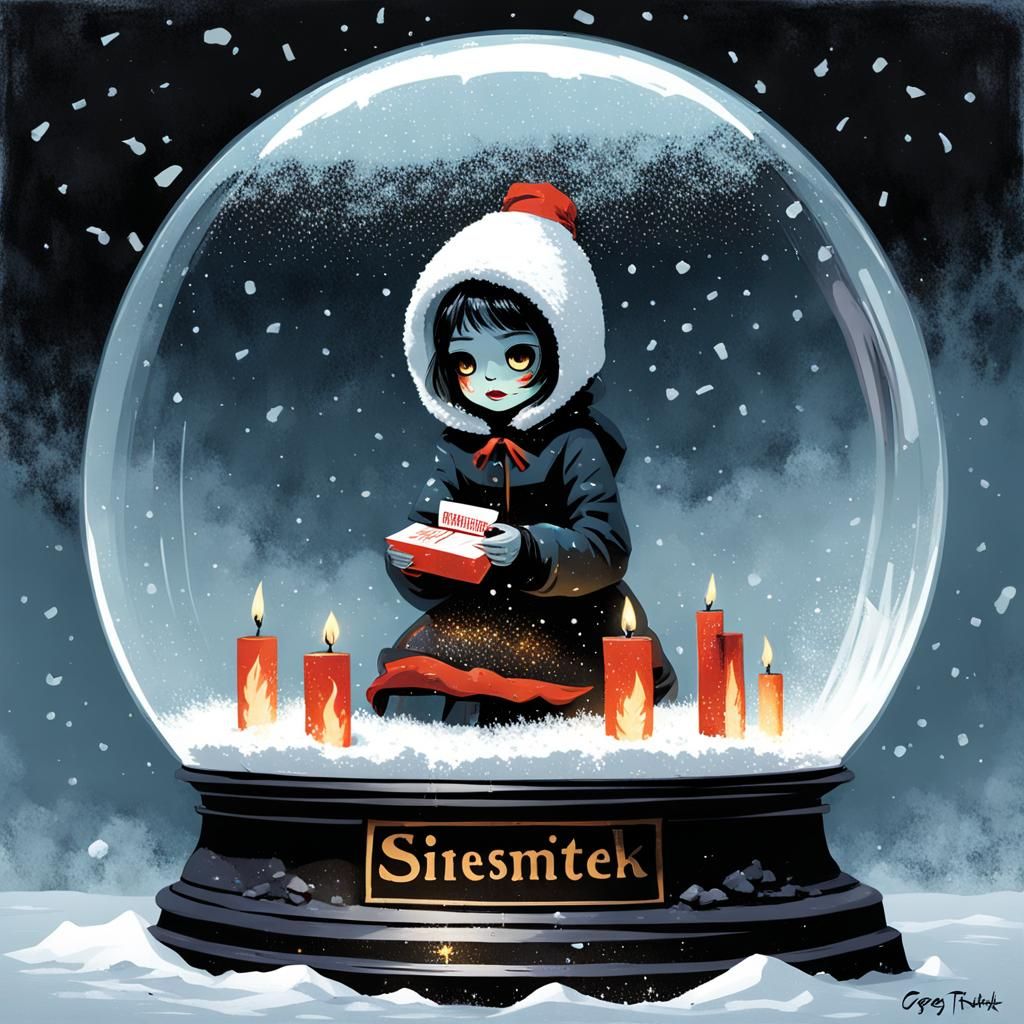 Little Match Girl in Snow Globe, Dark Fantasy