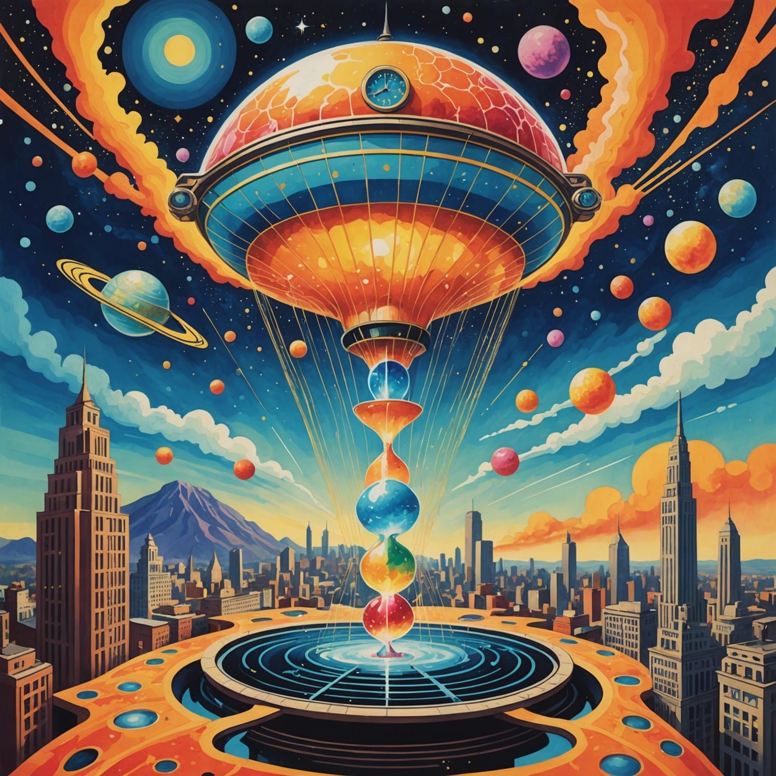 Gouache Exploding Cosmic Hourglass Jigsaw UFO Brain Puzzle / Public Water Supply Piping Cityscape / Apricot Live Light S...